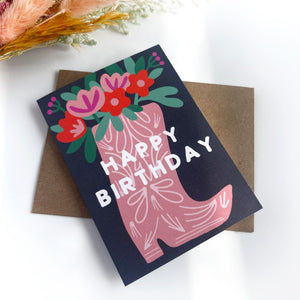 Cowgirl Boot Florals Birthday Mini Card