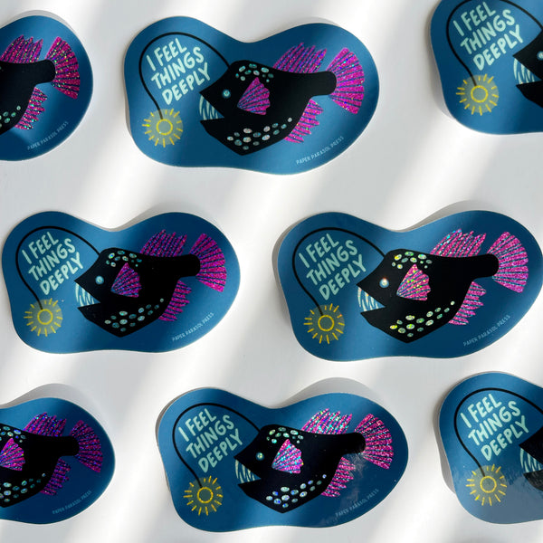 I Feel Things Deeply Anglerfish Vinyl Stardust Sticker