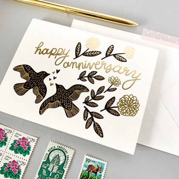 Anniversary Birds Foil Card