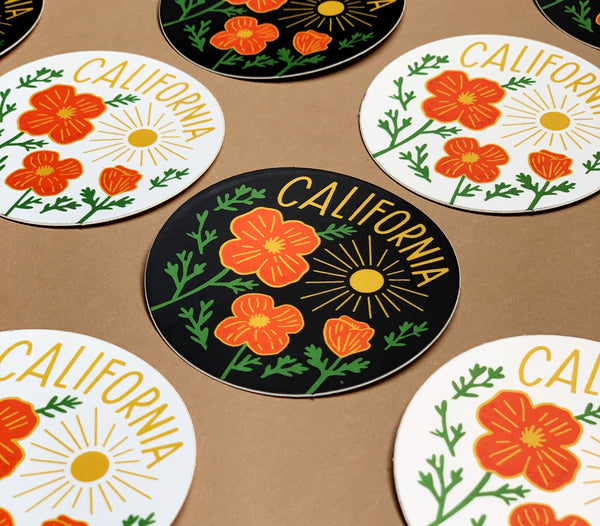 California Poppy Sun White Sticker