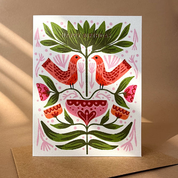 Folk Birthday Birds Birthday Card