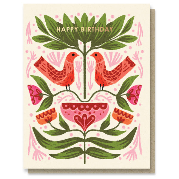 Folk Birthday Birds Birthday Card