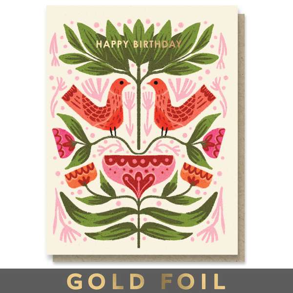 Folk Birthday Birds Birthday Card