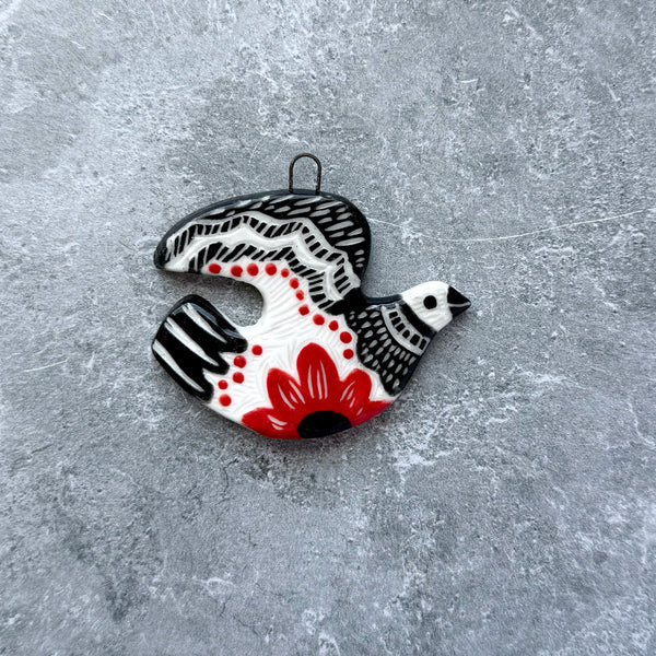 Ceramic Folk Black and Red Bird II Ornament Wall Hanging