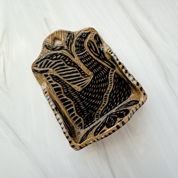 Ceramic Nordic Blackbird on Speckeled Buff Small Shrine