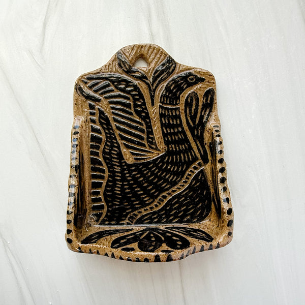 Ceramic Nordic Blackbird on Speckeled Buff Small Shrine