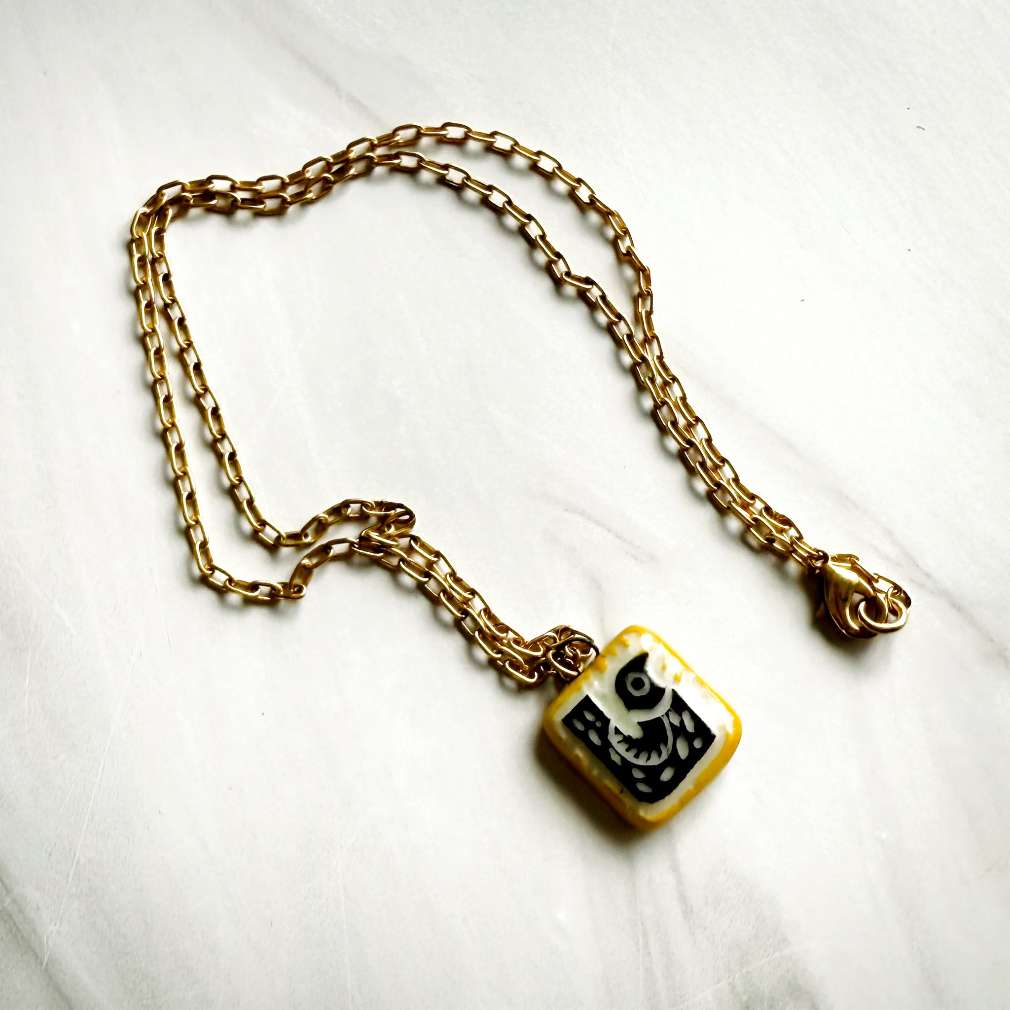 Blackbird with Yellow Ceramic Charm Necklace
