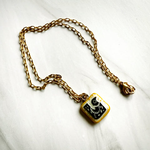 Blackbird with Yellow Ceramic Charm Necklace