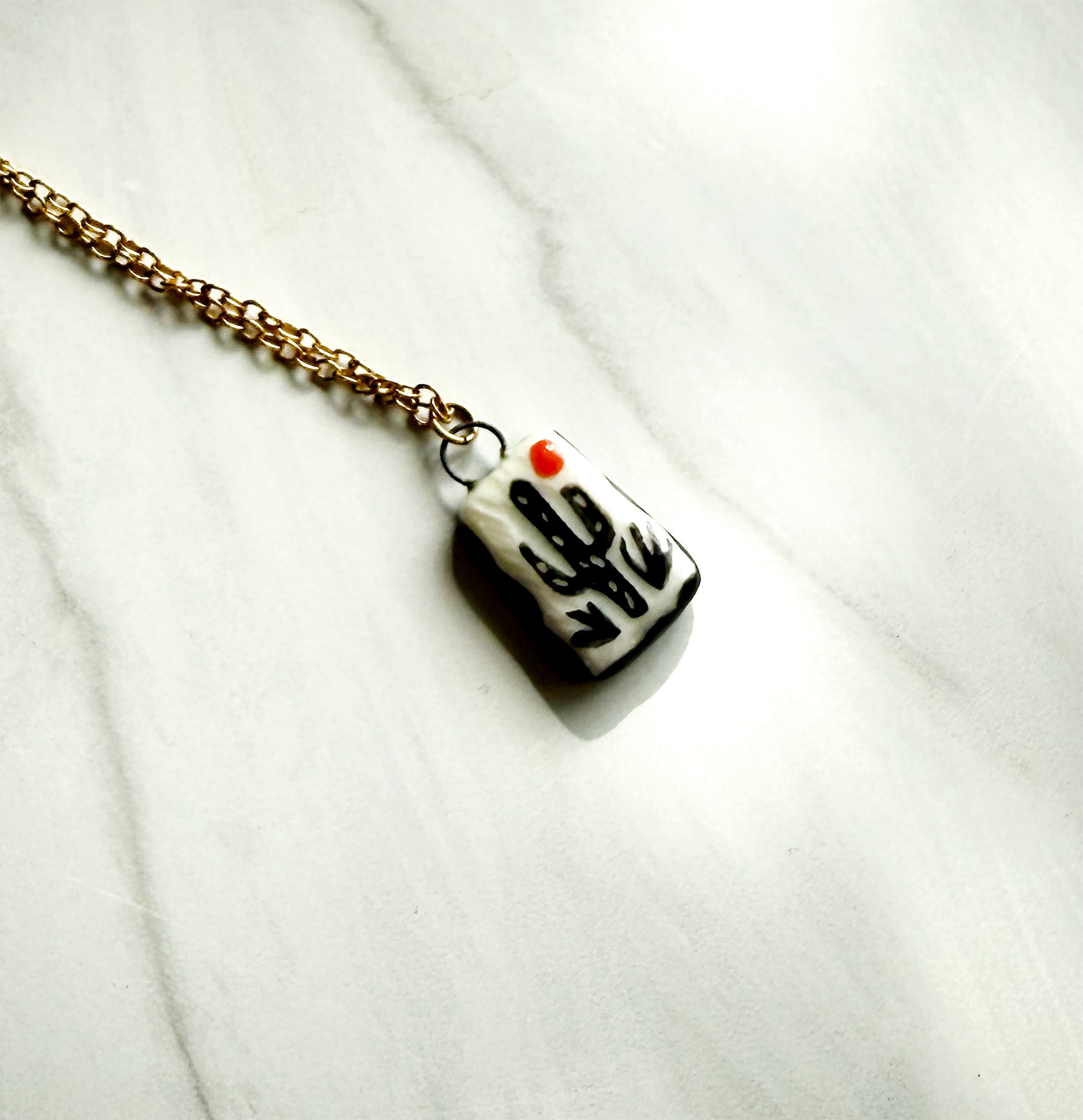 Cactus Desert I Charm Antique Gold Necklace