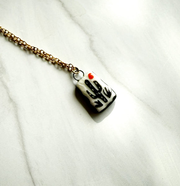 Cactus Desert I Charm Antique Gold Necklace