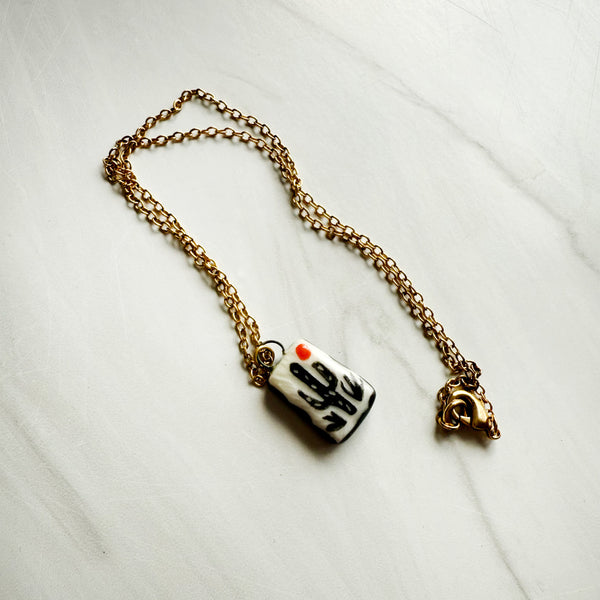 Cactus Desert I Charm Antique Gold Necklace