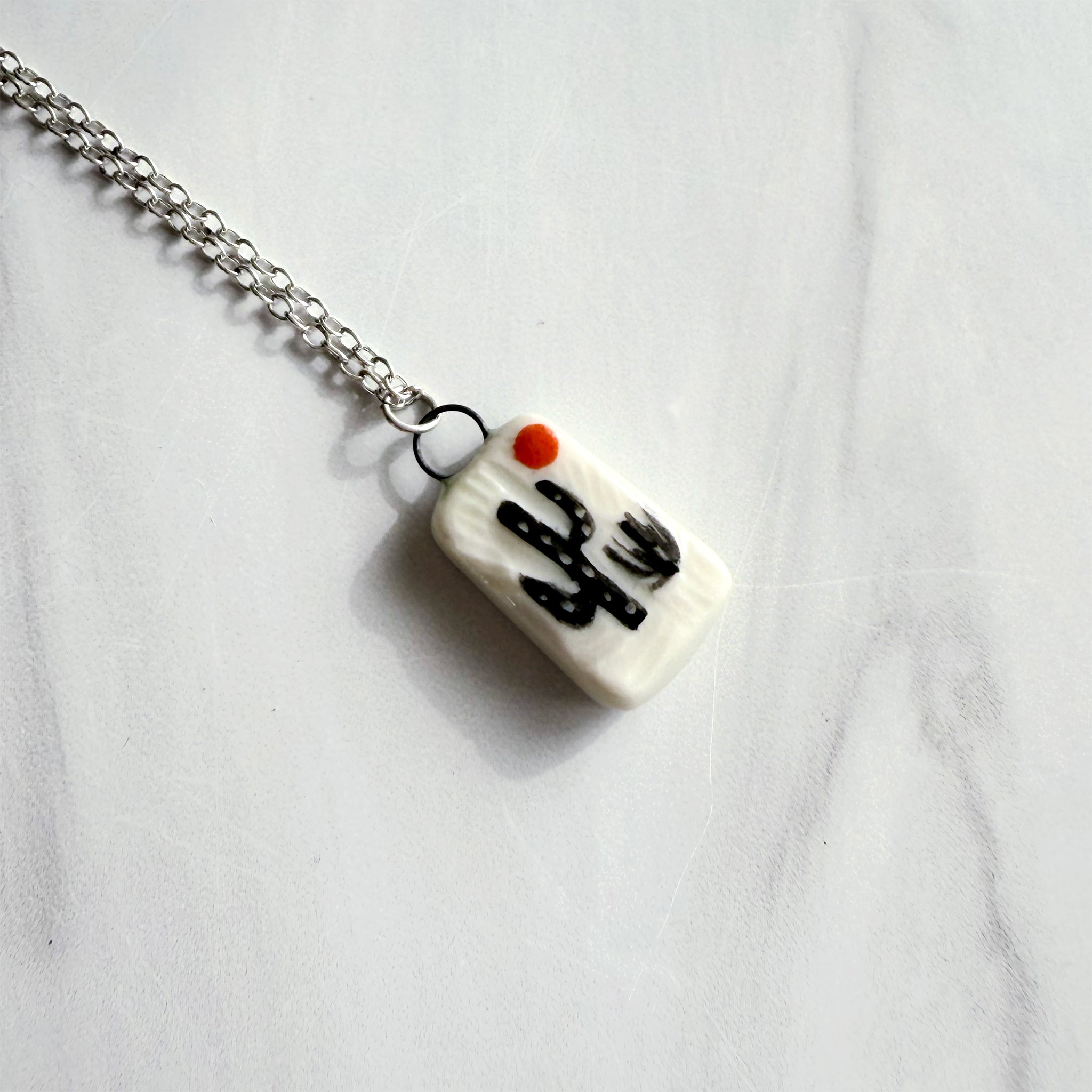 Cactus Desert III Charm Antique Silver Necklace