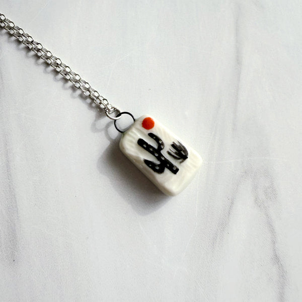 Cactus Desert III Charm Antique Silver Necklace