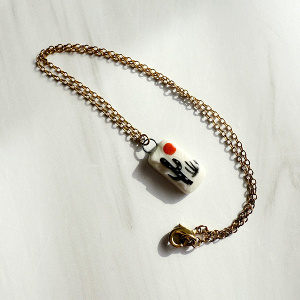 Cactus Desert III Charm Antique Gold Necklace