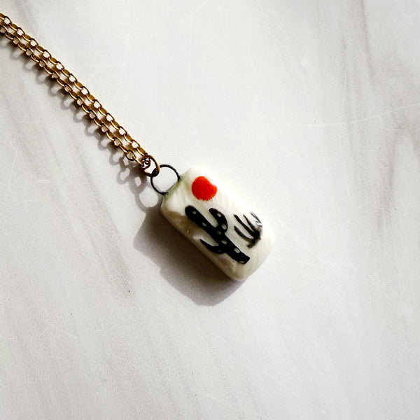 Cactus Desert III Charm Antique Gold Necklace