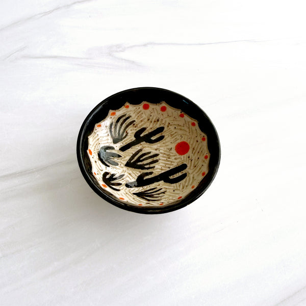 Small Hand Painted Sgraffito Carved Desert Ceramic Ring Dish