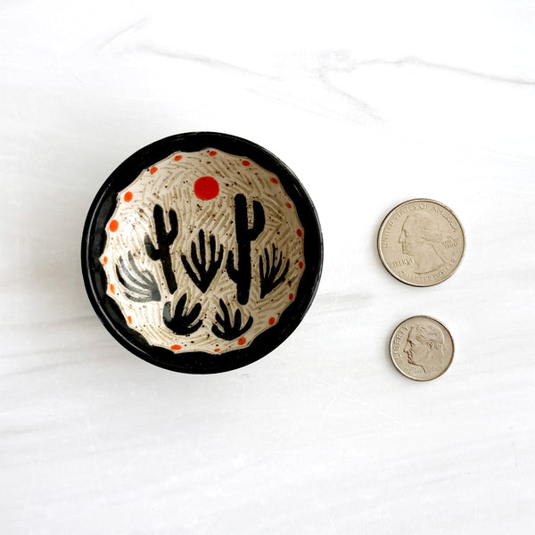 Small Hand Painted Sgraffito Carved Desert Ceramic Ring Dish