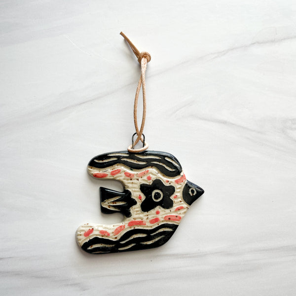 Folk Bird 7 Black, White, and Pink Charm