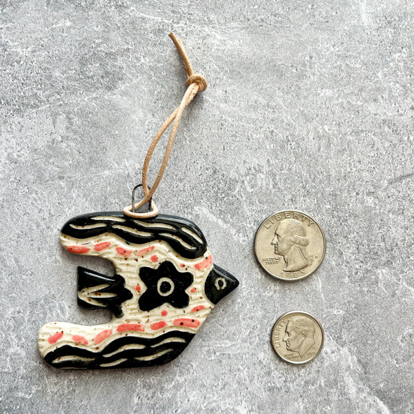 Folk Bird 7 Black, White, and Pink Charm