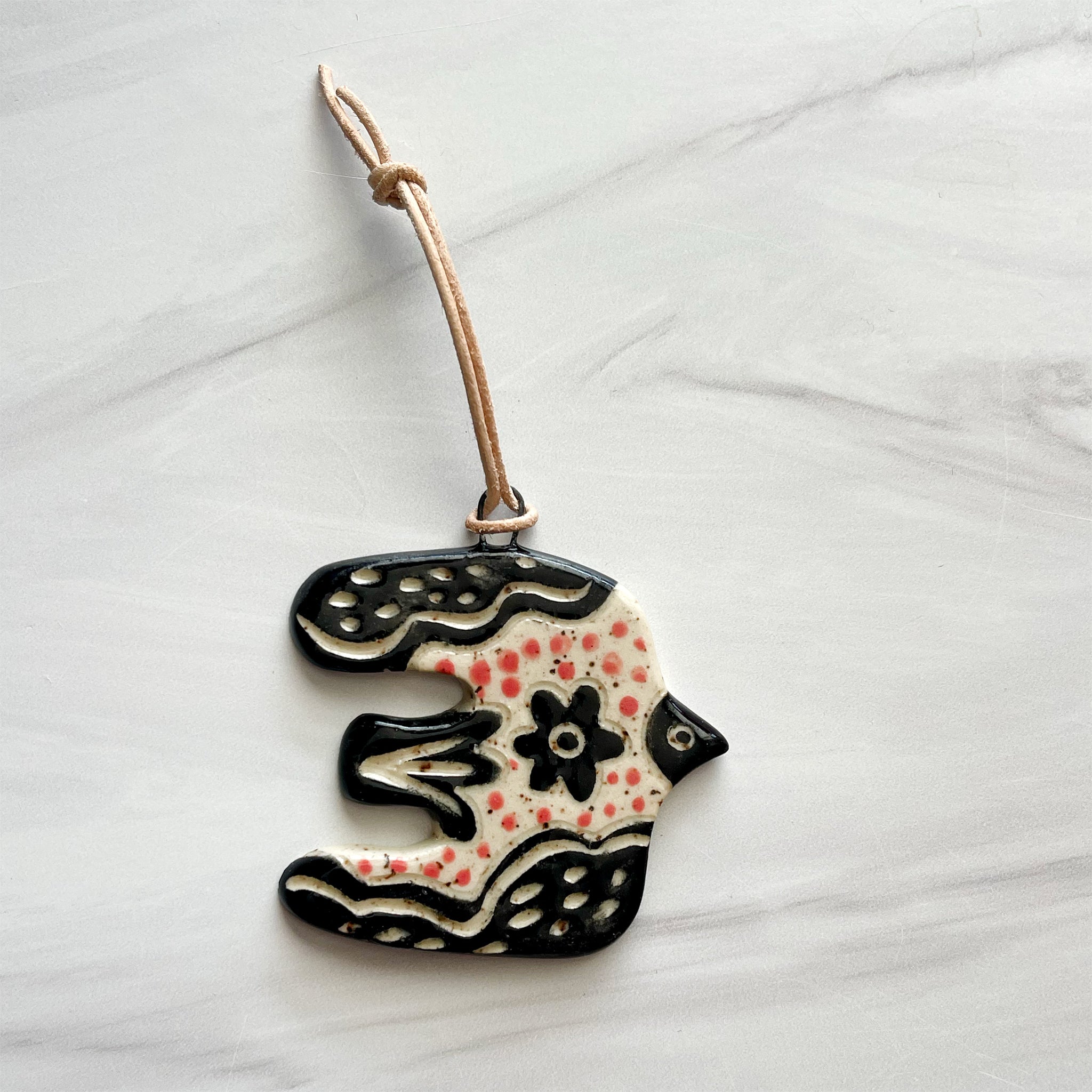 Folk Bird 8 Black, White, and Pink Charm (Copy)