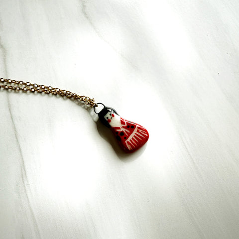 Guardian Girl Red Dress Ceramic Charm Necklace