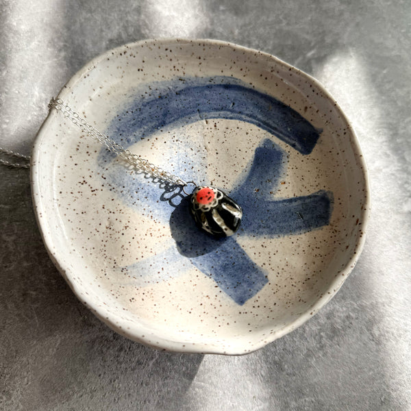 Little Friend Porcelain Charm with Silver Luster Accents Antique Gold Necklace