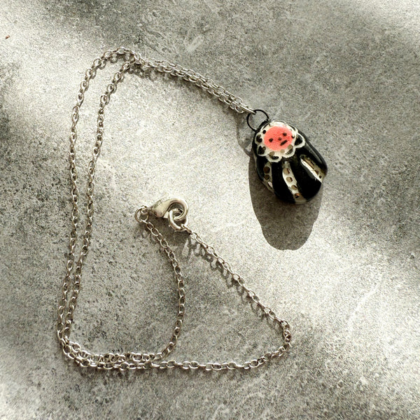 Little Friend Porcelain Charm with Silver Luster Accents Antique Gold Necklace