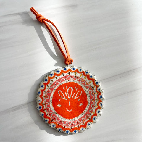 Little Lato Orange Sun with Gold Luster Accents Ceramic Charm