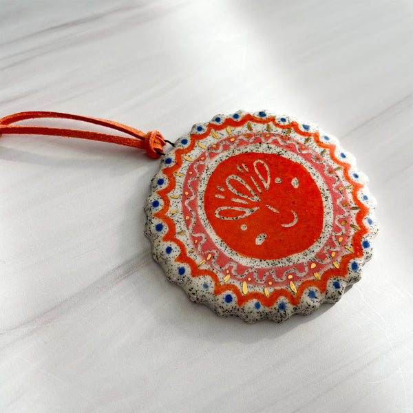 Little Lato Orange Sun with Gold Luster Accents Ceramic Charm