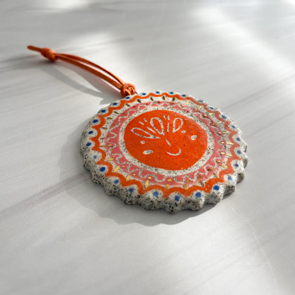 Little Lato Orange Sun with Gold Luster Accents Ceramic Charm