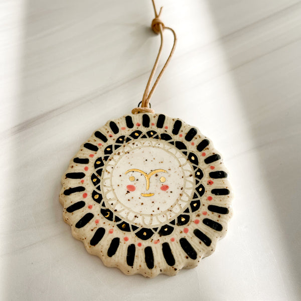 Little Lato Black and White Sun with Gold Luster Accents Ceramic Charm