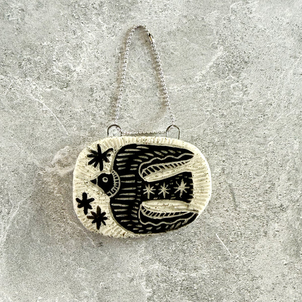 Ceramic Black Bird Mini Hanging Art