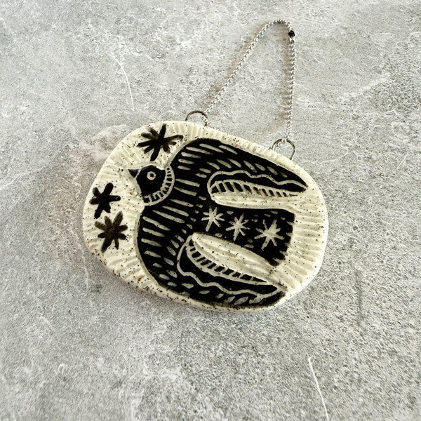 Ceramic Black Bird Mini Hanging Art