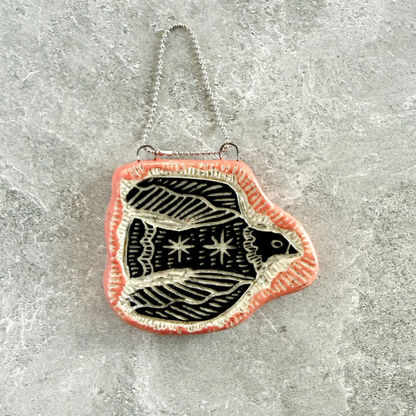 Ceramic Bird and Pink Edge Mini Hanging Art
