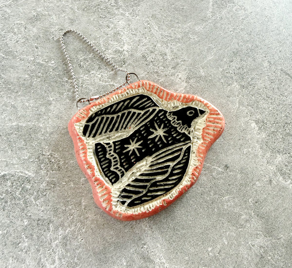 Ceramic Bird and Pink Edge Mini Hanging Art