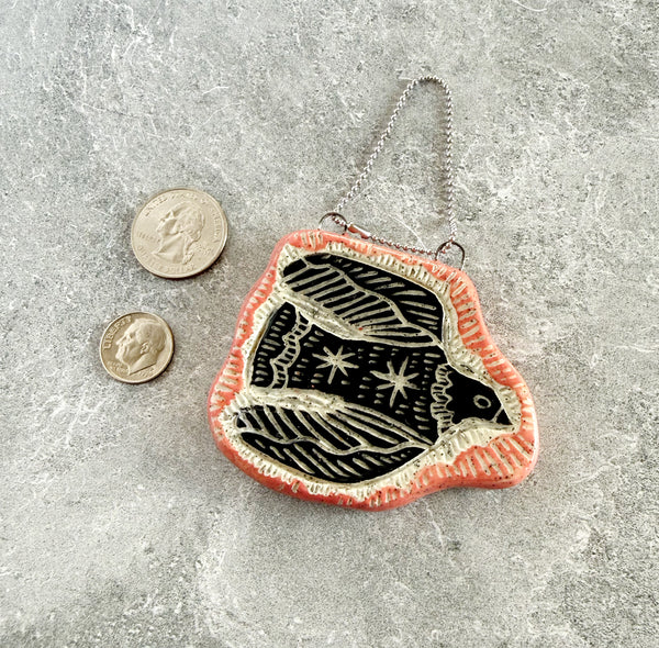 Ceramic Bird and Pink Edge Mini Hanging Art
