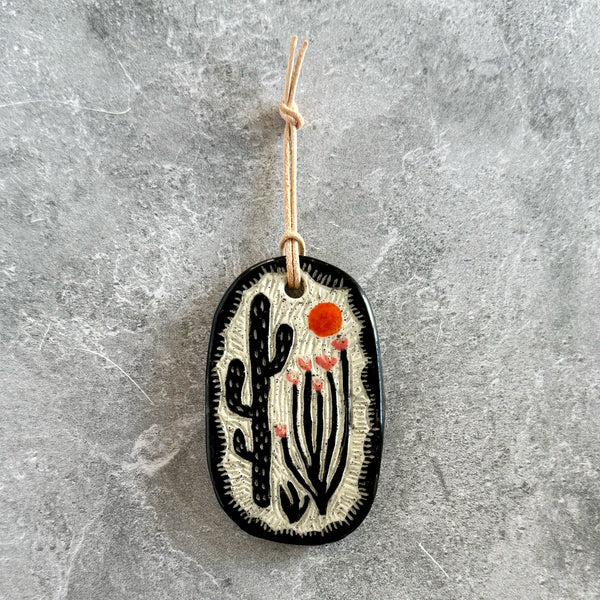 Ceramic Desert Cactus Scene Mini Hanging Art