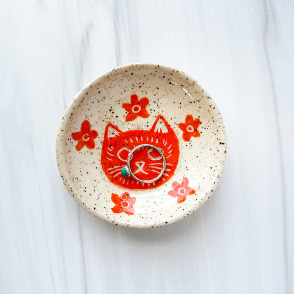 Ceramic Orange Cat I Ring Dish