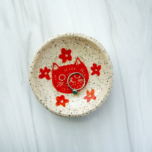 Ceramic Orange Cat II Ring Dish