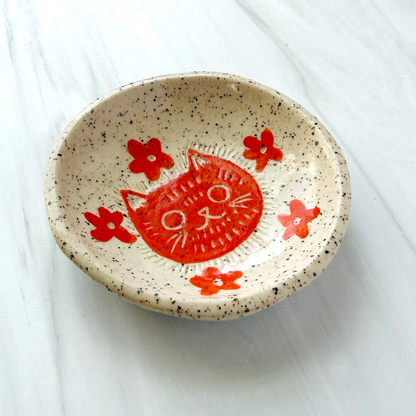 Ceramic Orange Cat II Ring Dish