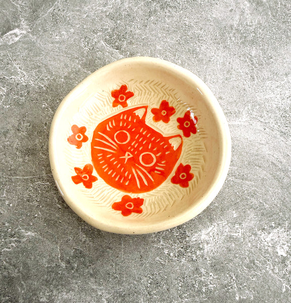 Ceramic Orange Cat III Small Dish
