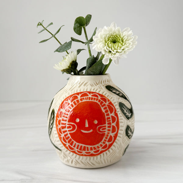 Ceramic Lato Orange Suns I Small Bud Vase