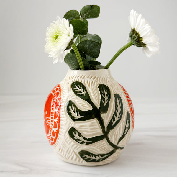 Ceramic Lato Orange Suns I Small Bud Vase