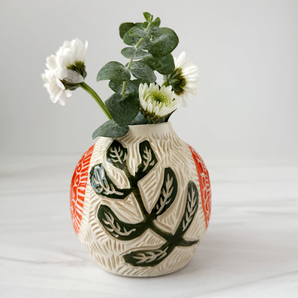 Ceramic Lato Orange Suns I Small Bud Vase