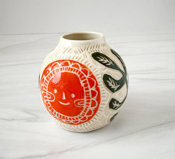 Ceramic Lato Orange Suns I Small Bud Vase