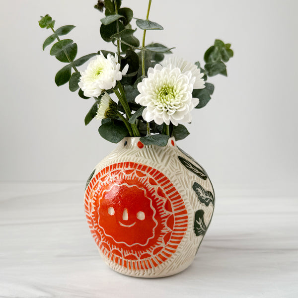 Ceramic Lato Orange Suns Medium Bud Vase