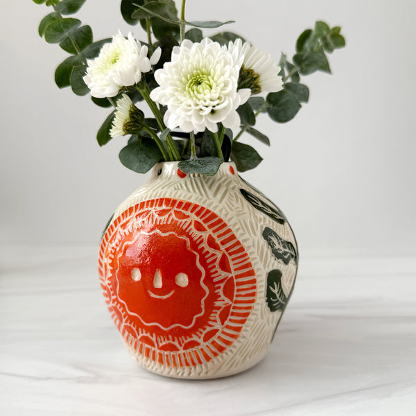 Ceramic Lato Orange Suns Medium Bud Vase