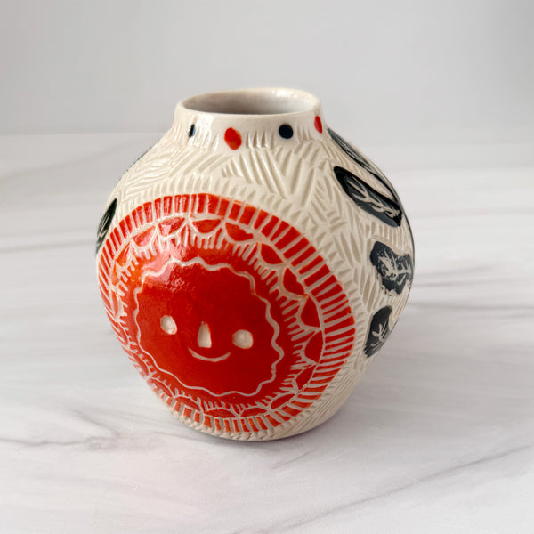 Ceramic Lato Orange Suns Medium Bud Vase