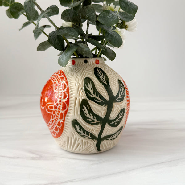 Ceramic Lato Orange Suns Medium Bud Vase