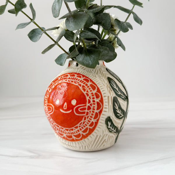 Ceramic Lato Orange Suns Medium Bud Vase